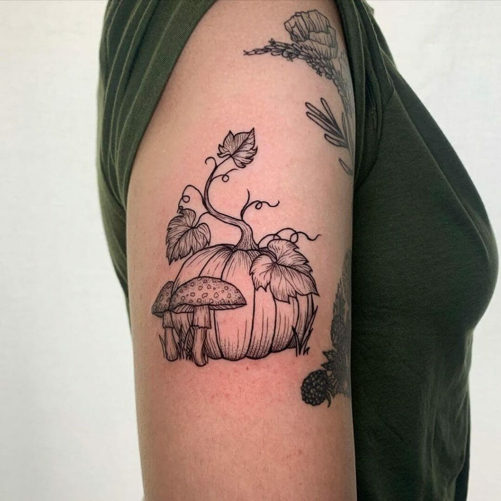 A Cute Pumpkin And Mushroom Tattoo