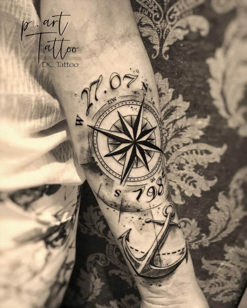 A Linework Compass Anchor Tattoo Design
