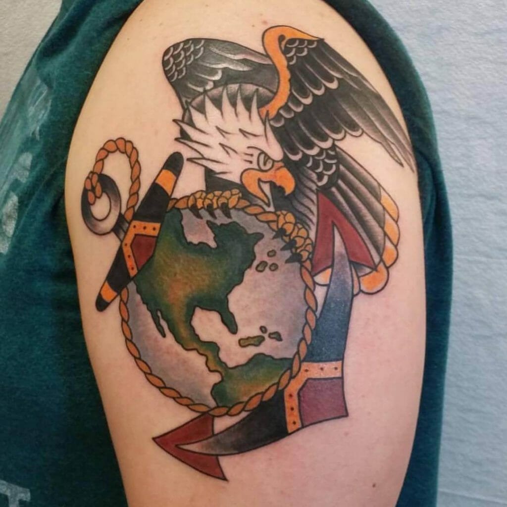 A Traditional Eagle, Globe, And Anchor Tattoo Design