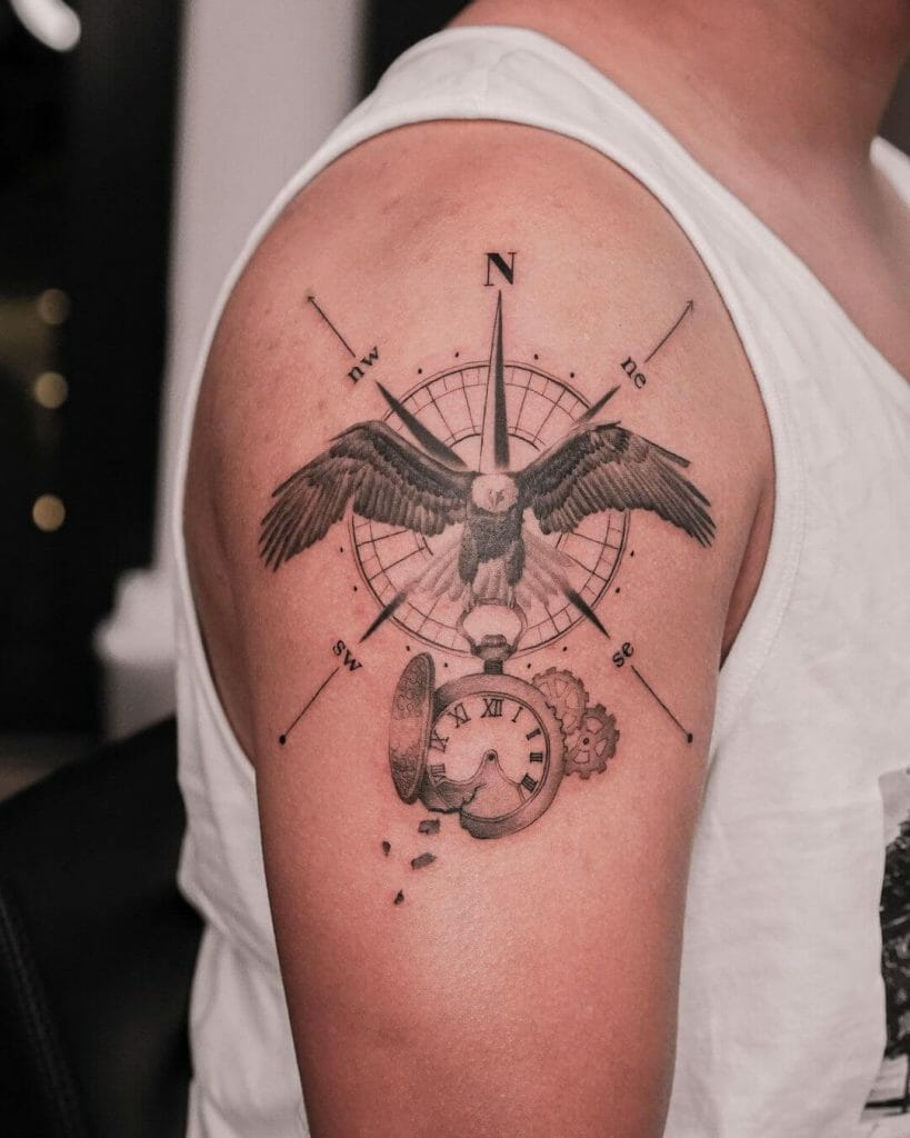 A Unique Compass Tattoo With Eagle