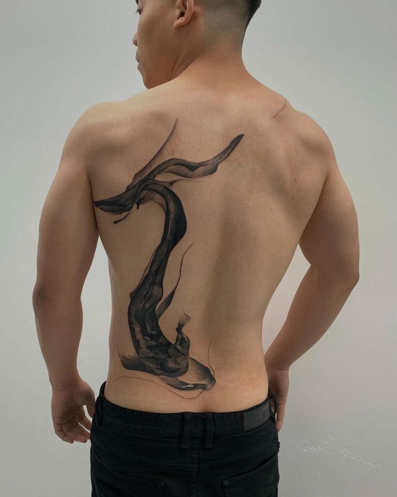 Abstract Koi Lower Back Tattoos