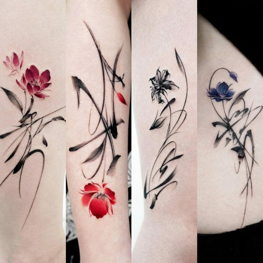 Amazing Flowers Chinese Symbols Tattoo: