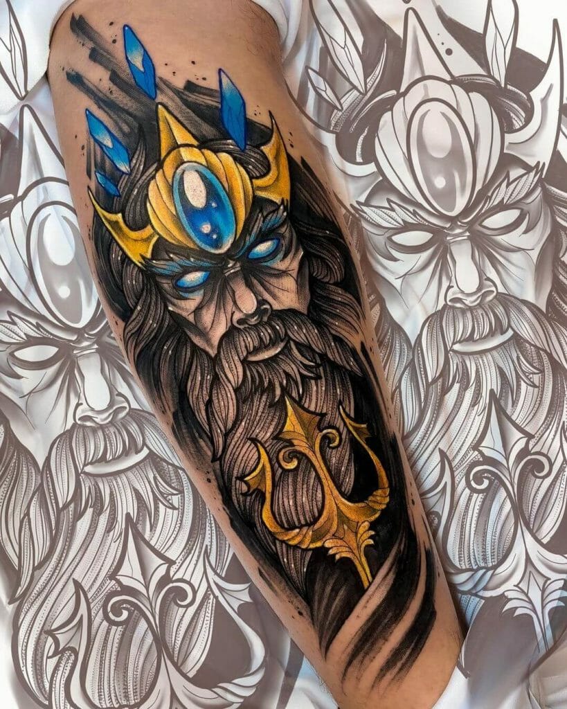Amazing Forearm Sleeve Poseidon Tattoos