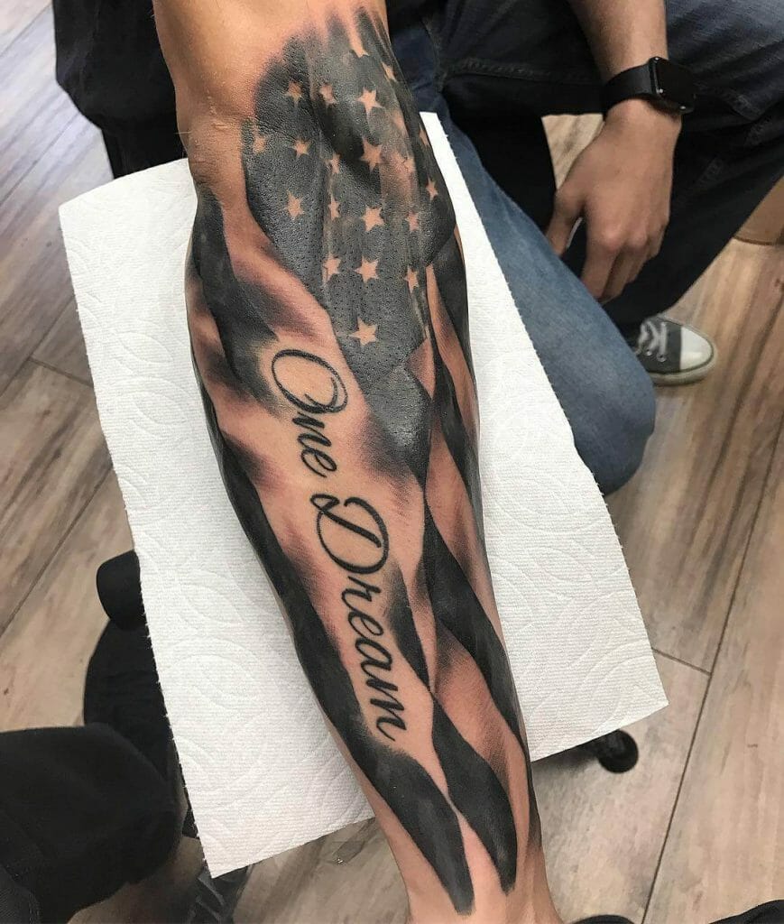 American Flag Sleeve Tattoo Designs With Quote