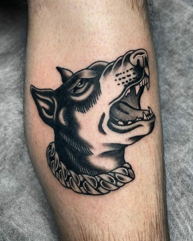 American Traditional Dog Tattoo
