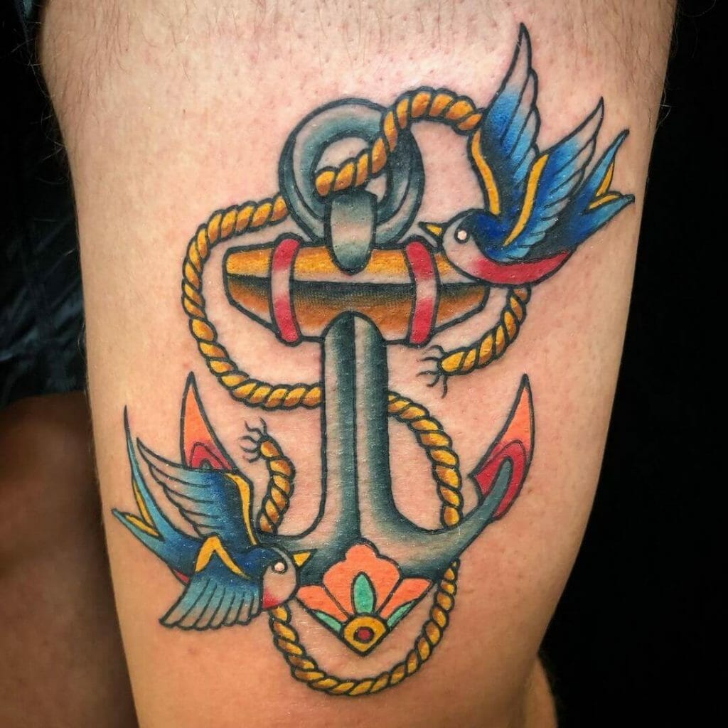 Anchor With Birds Tattoo