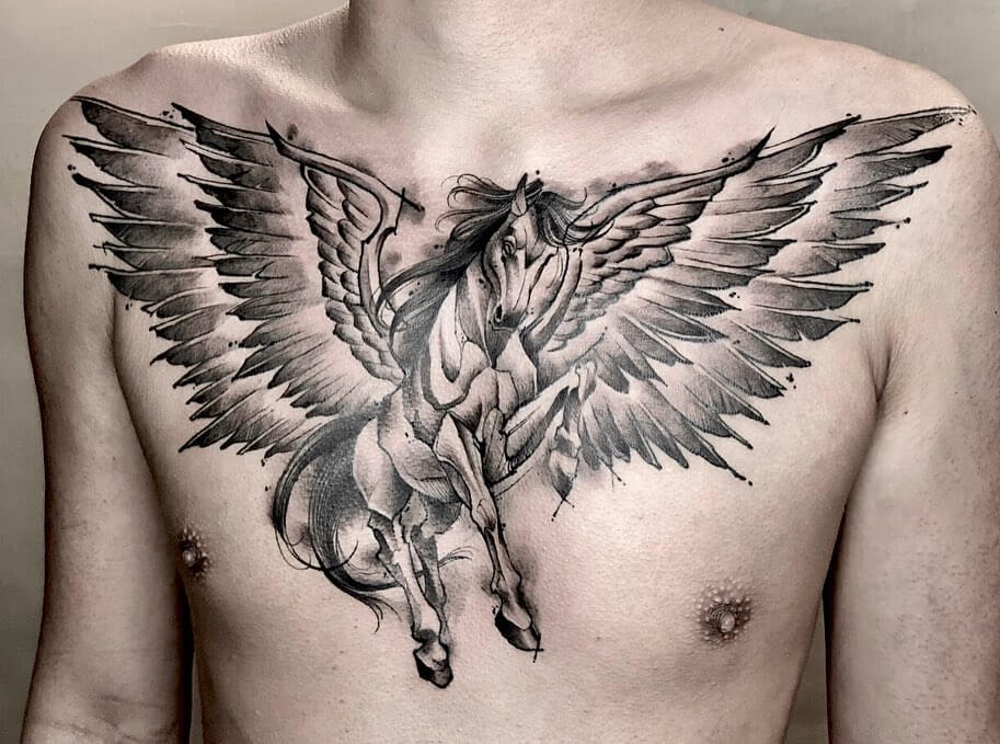 Animal Chest And Neck Tattoo 