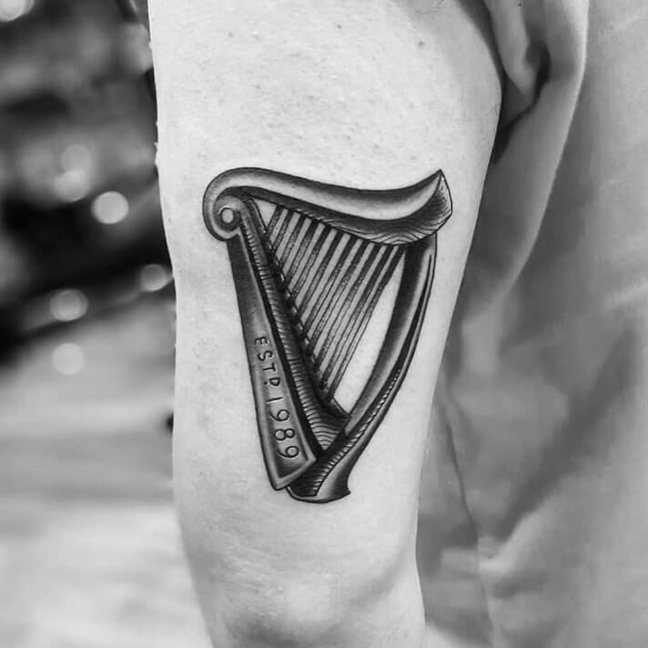 Antique Irish Harp Tattoo