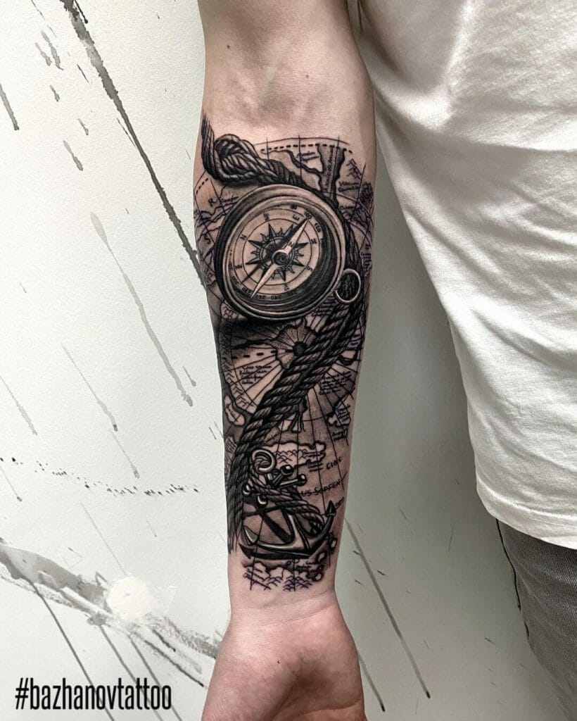 Arm Compass Sleeve Tattoo