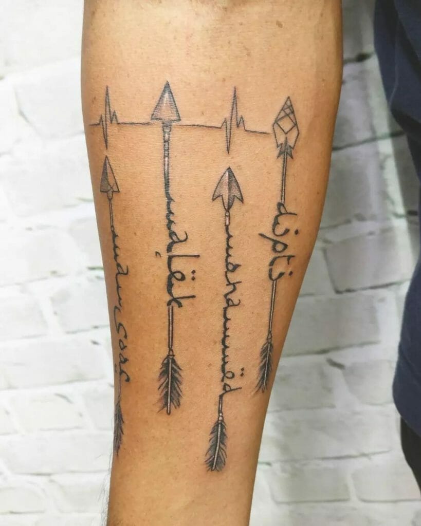 Arrow Tattoo With Names In Arabic Font