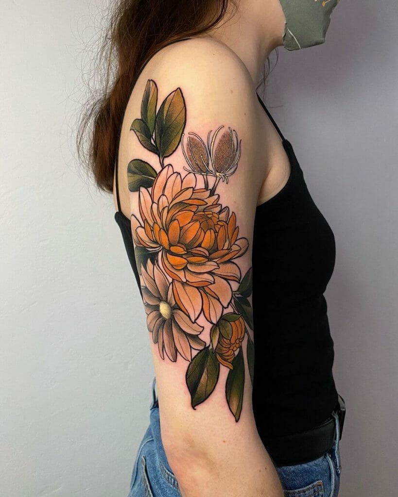Autumn Themed Flower Tattoo