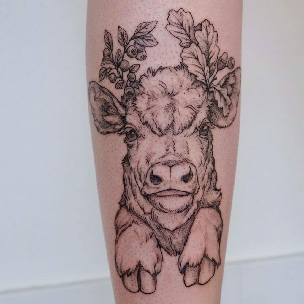 Baby Cow Fine Line Tattoo