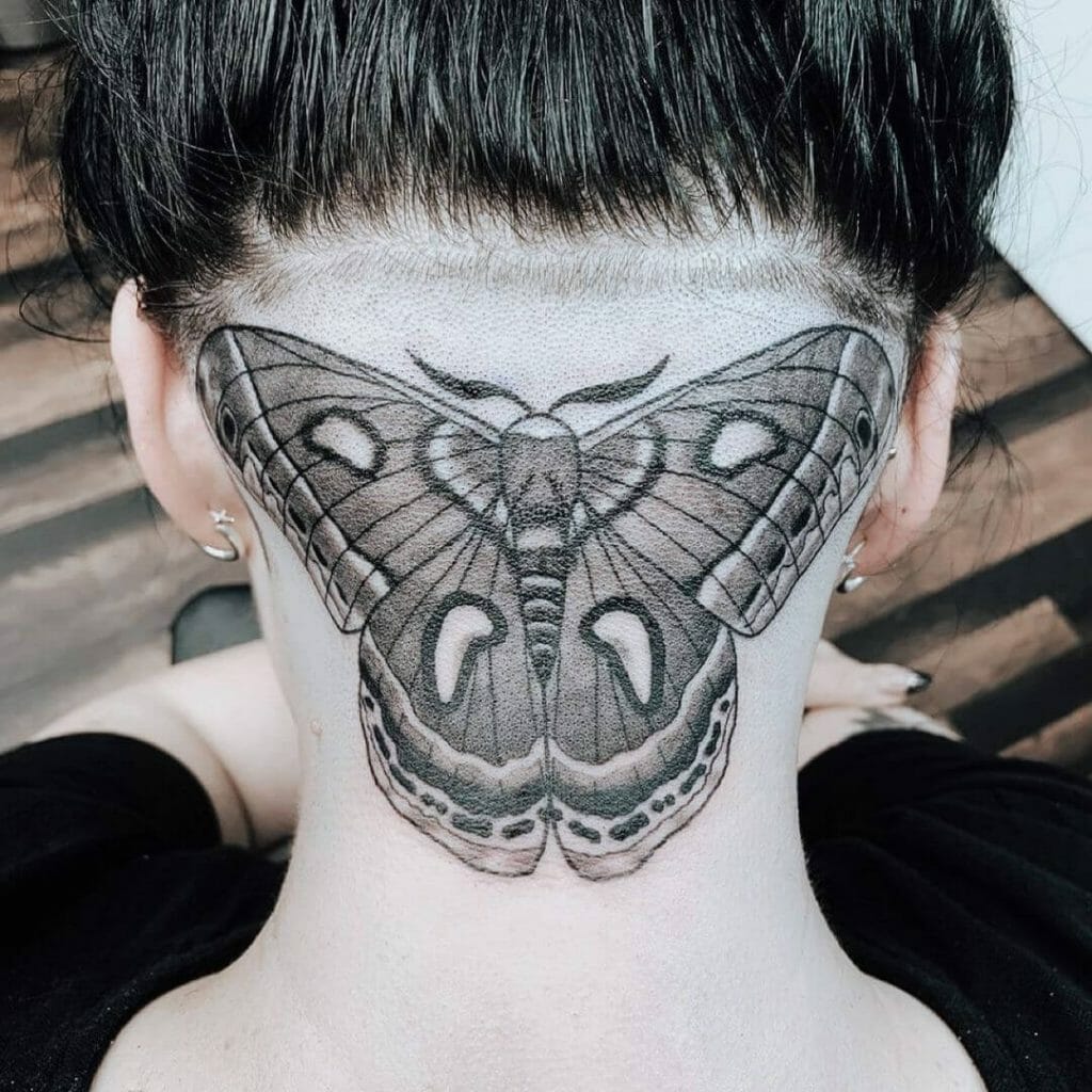Back Head Cecropia Moth Tattoo