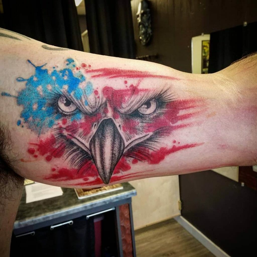 Bald Eagle Tattoo Coloured In Red-White Hues