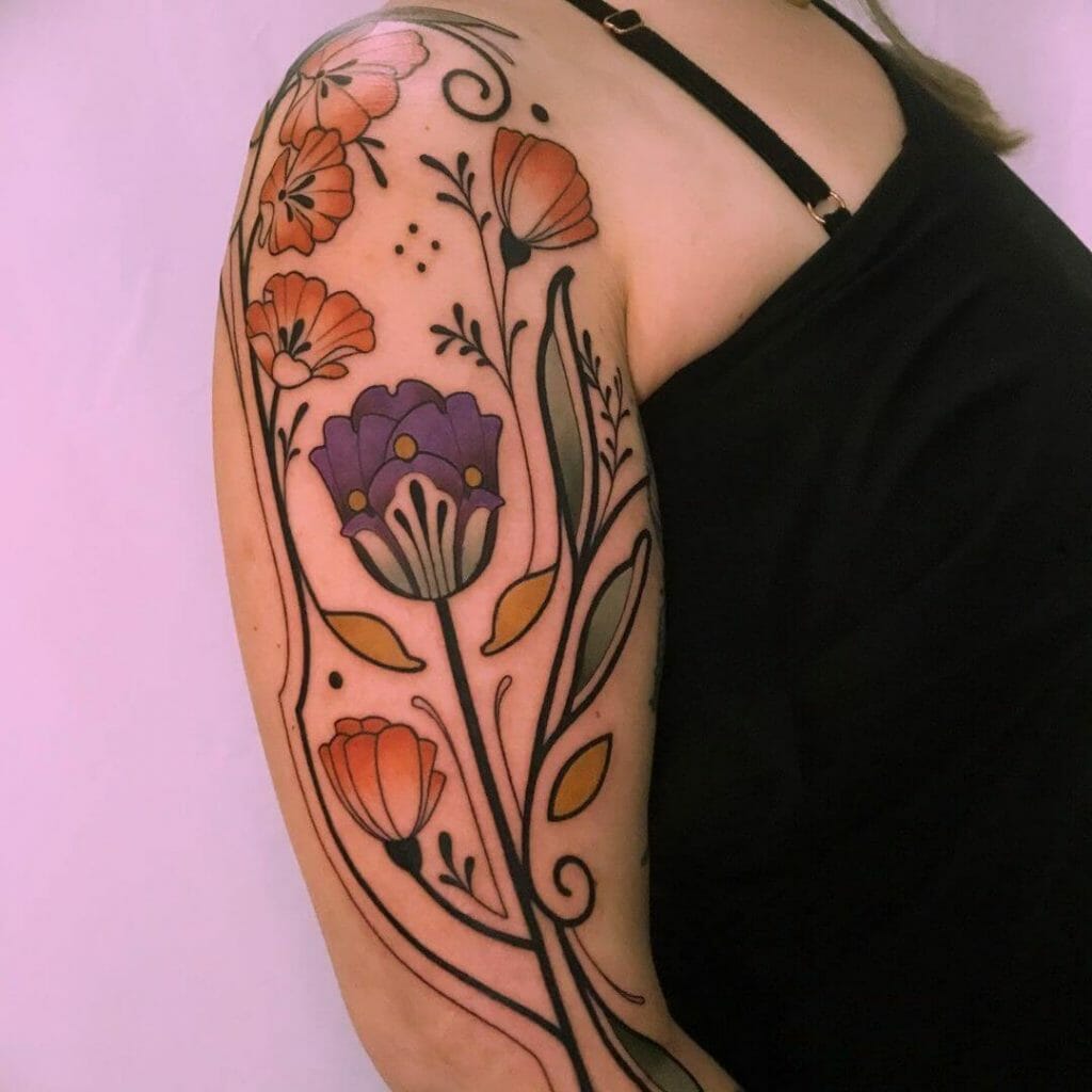 Beautiful Arm Folk Art Flower Tattoo