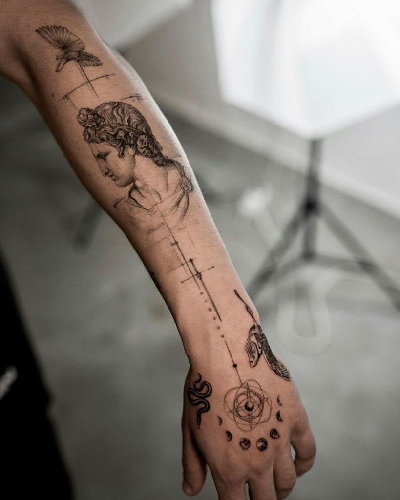 Beautiful Geometric Half Sleeve Apollo Tattoos