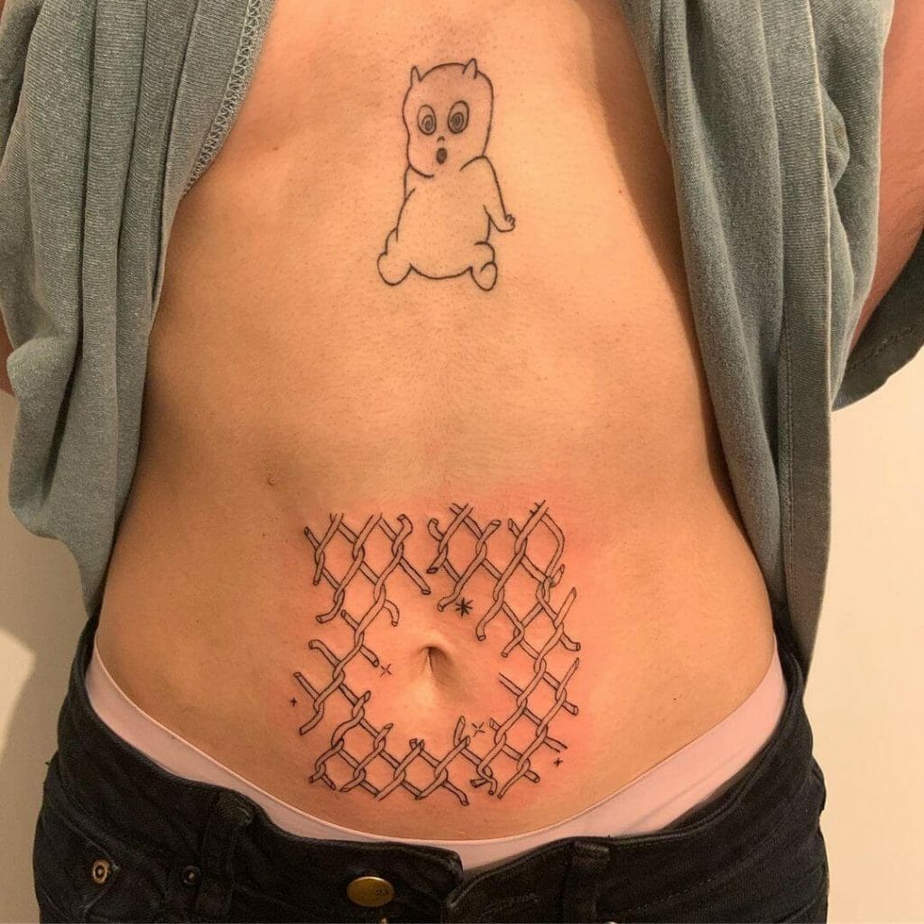 Belly Button Chain Link Fence Tattoo