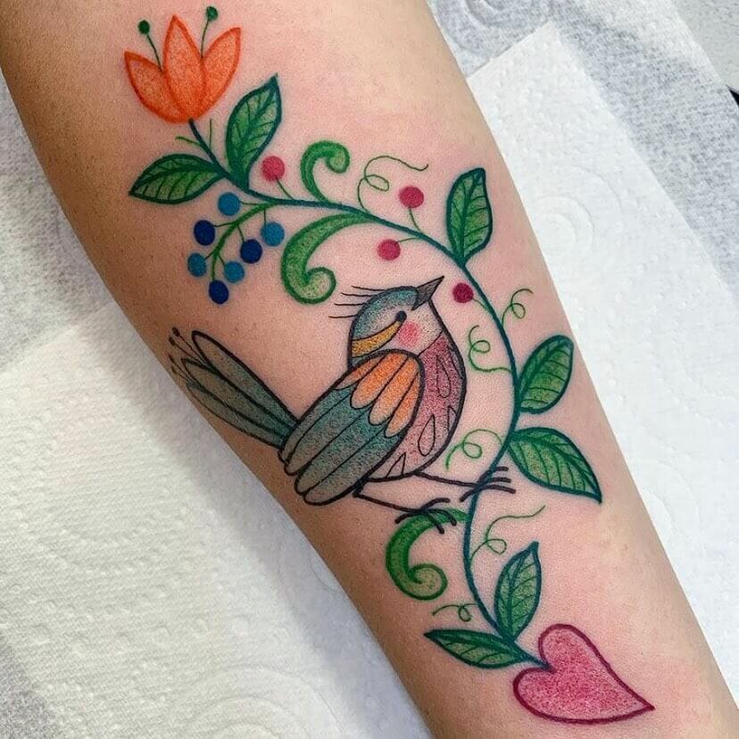 Bird Folk Art Pattern Tattoo