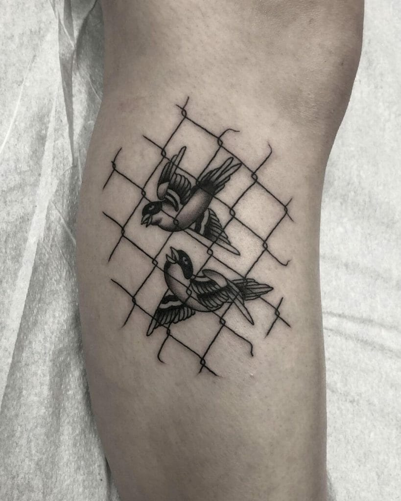 Birds In Chain Link Fence Tattoo