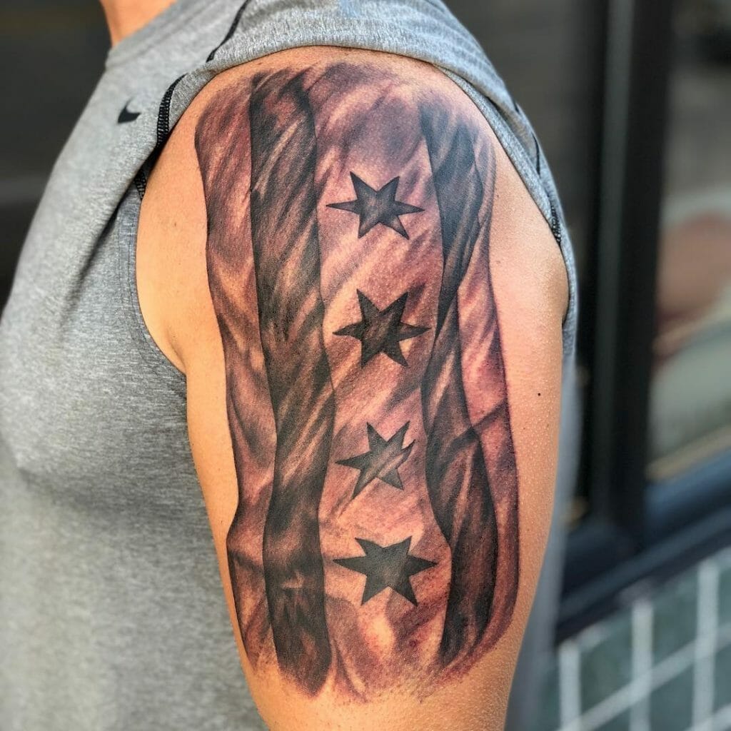 Black And Gray Chicago Flag Tattoo