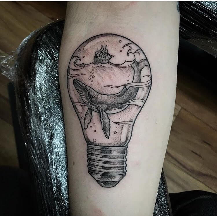 Black And Grey Acquatic Light Bulb Tattoo