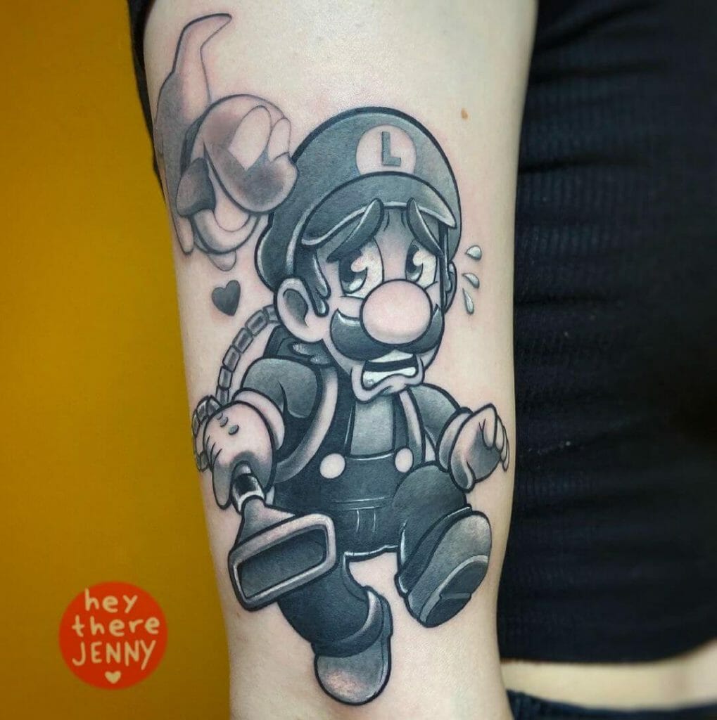 Black And Grey Luigi Tattoo