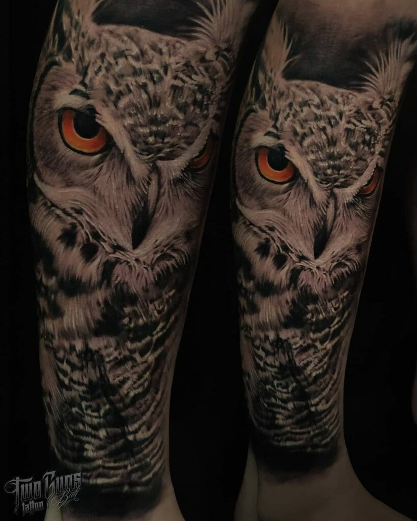 Black And Grey Realistic Owl Tattoo