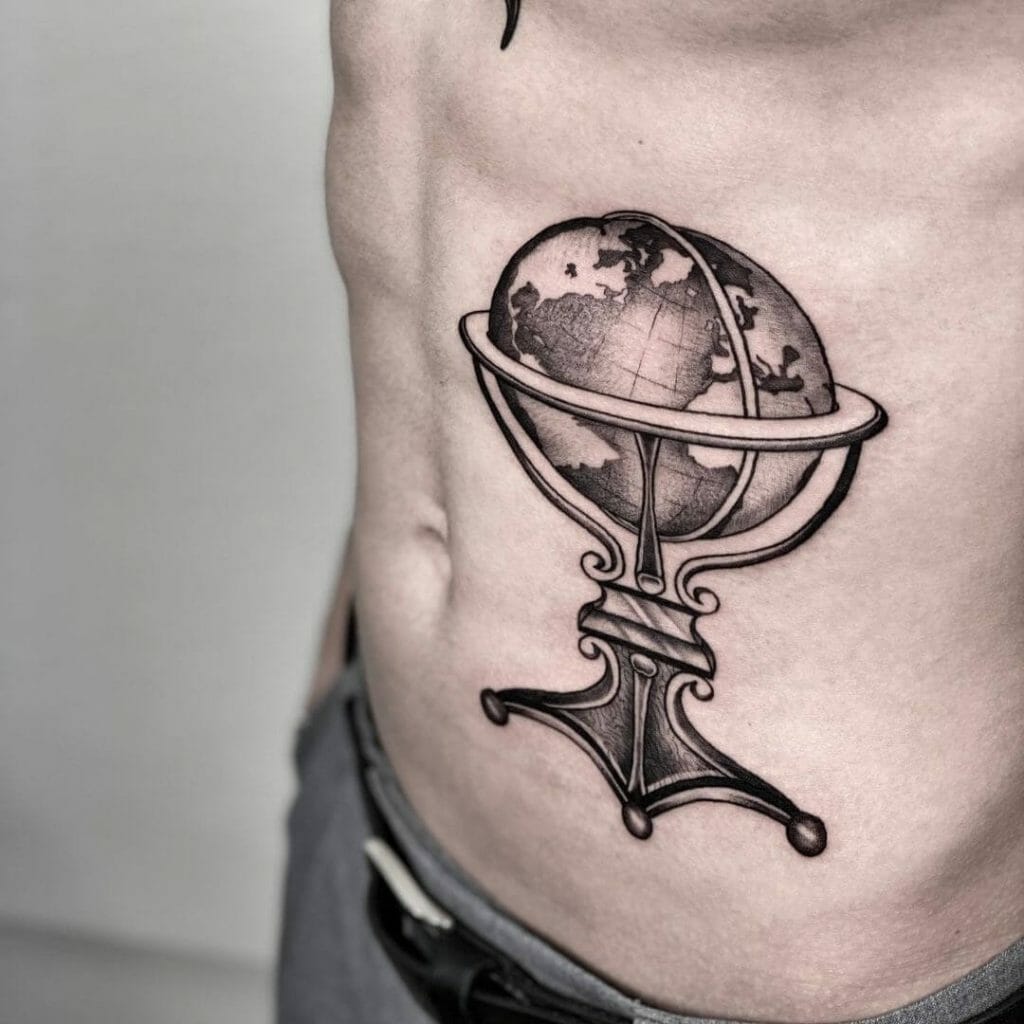 Black And Grey Traditional Globe Tattoo