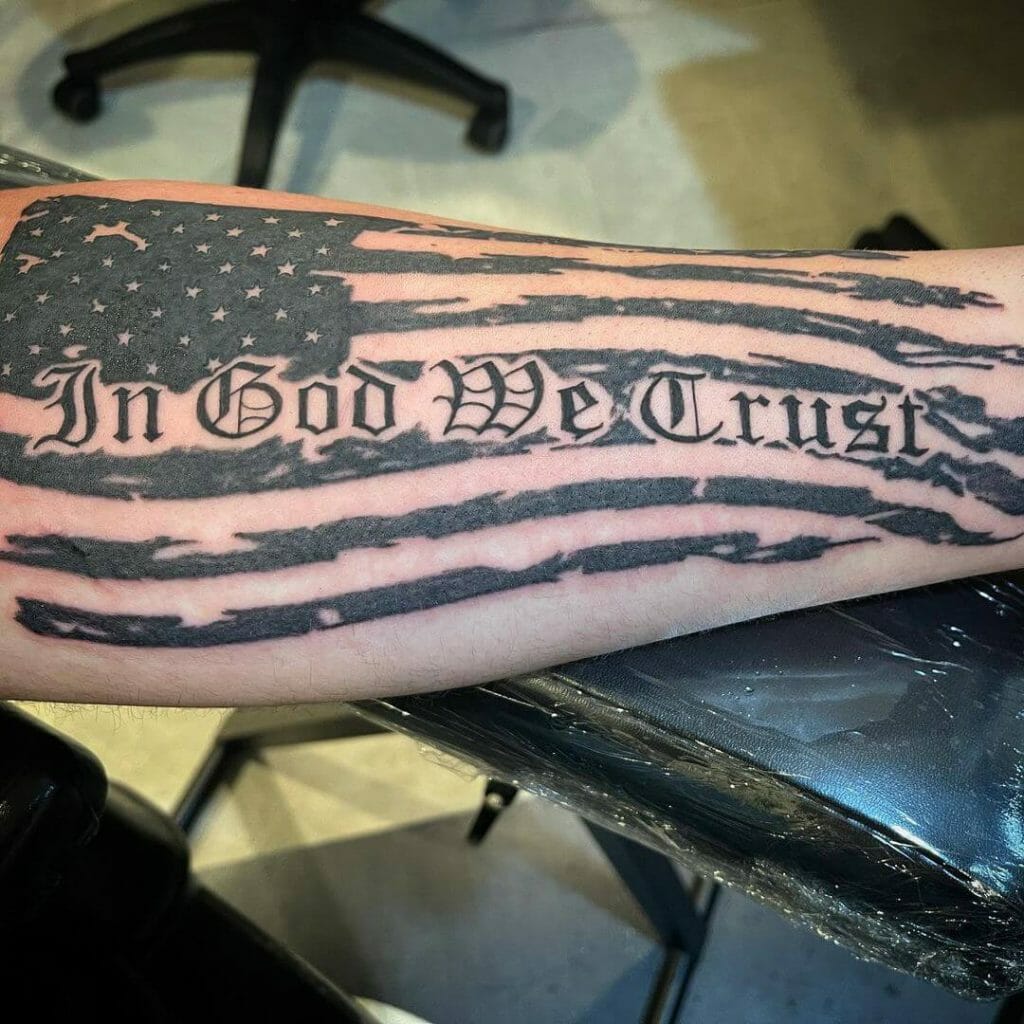 Black And White American Flag Forearm Tattoo
