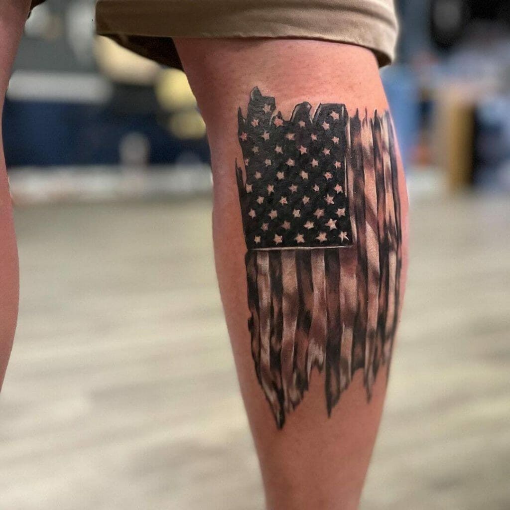 Black And White American Flag Tattoo