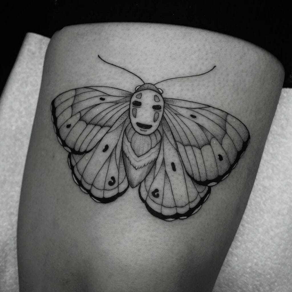 Black And White Butterfly Tattoo With Prominent Eye