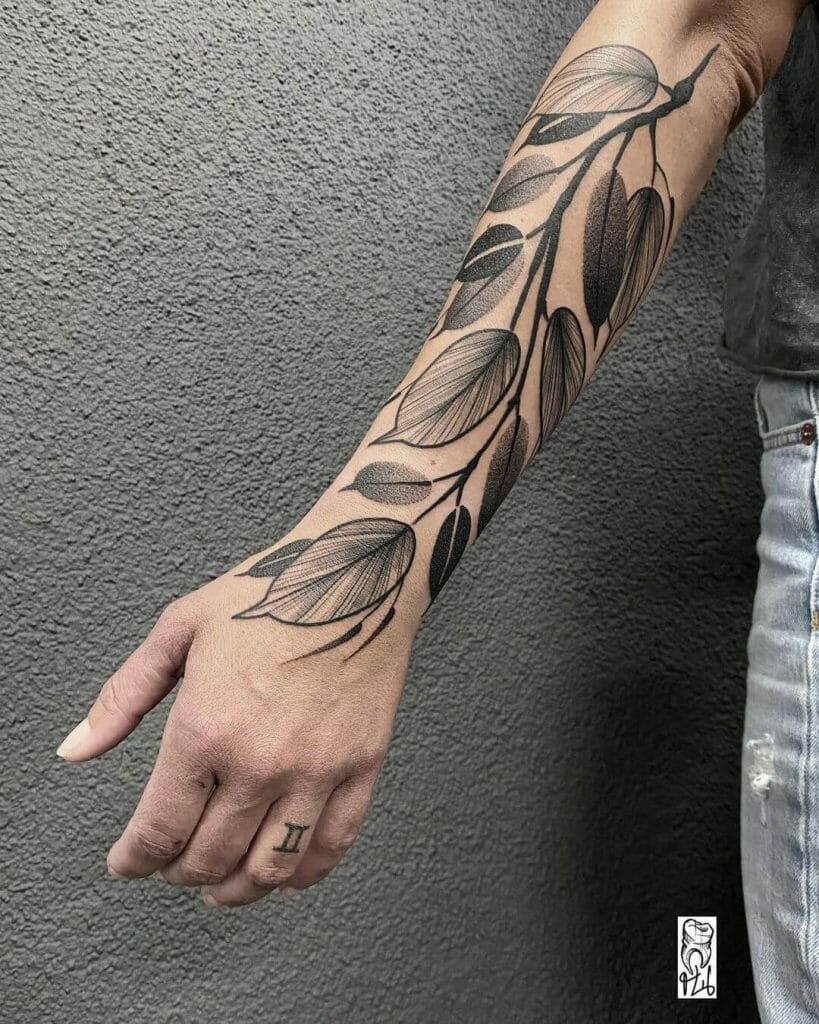 Black And White Leaves Tattoo