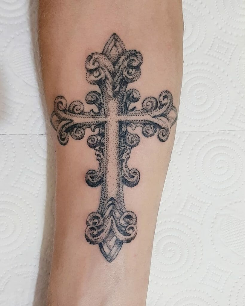 Black Cross Forearm Tattoo