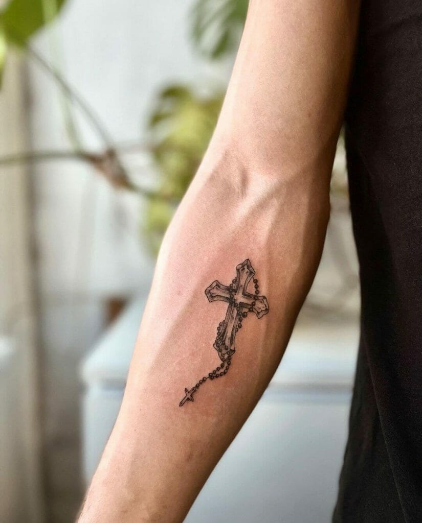 Black Cross Rosary Tattoo