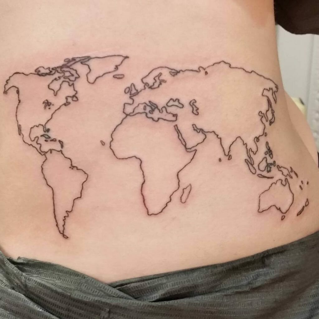 Black-Line World Map Outline Tattoo