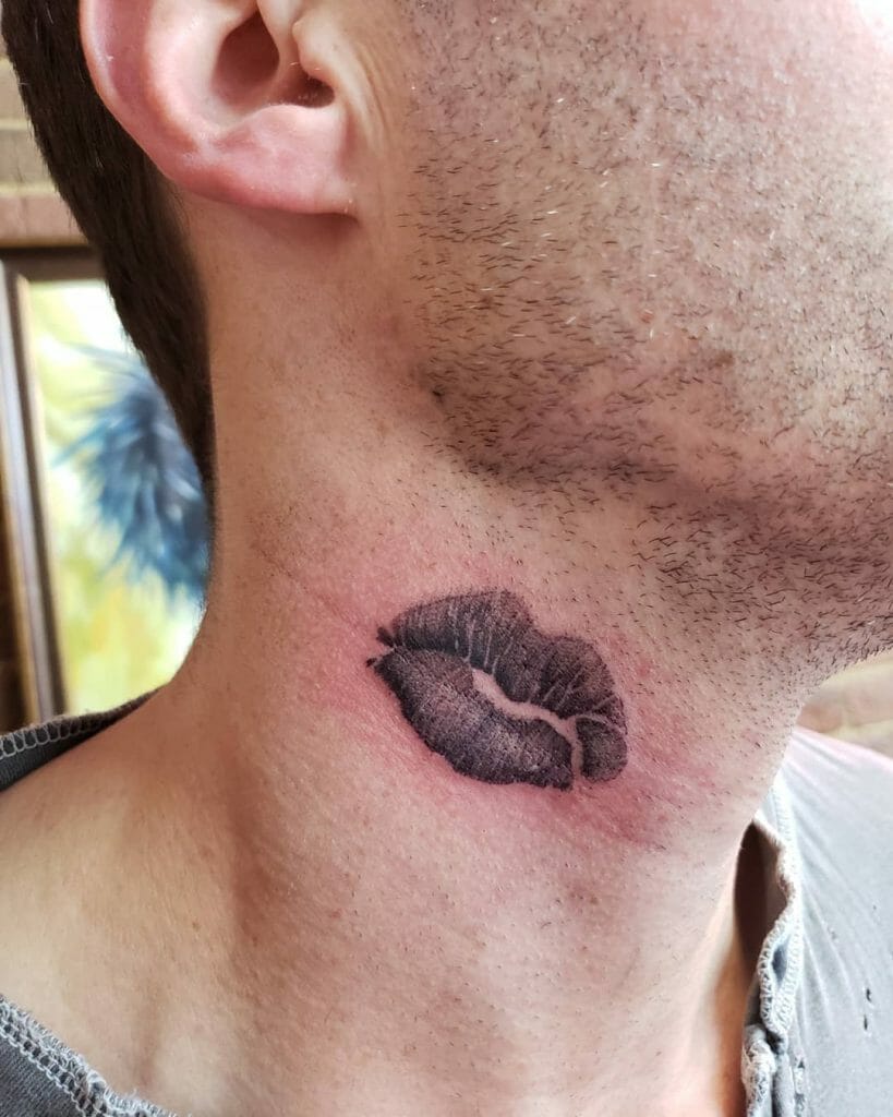 Black Lips Tattoo On Neck