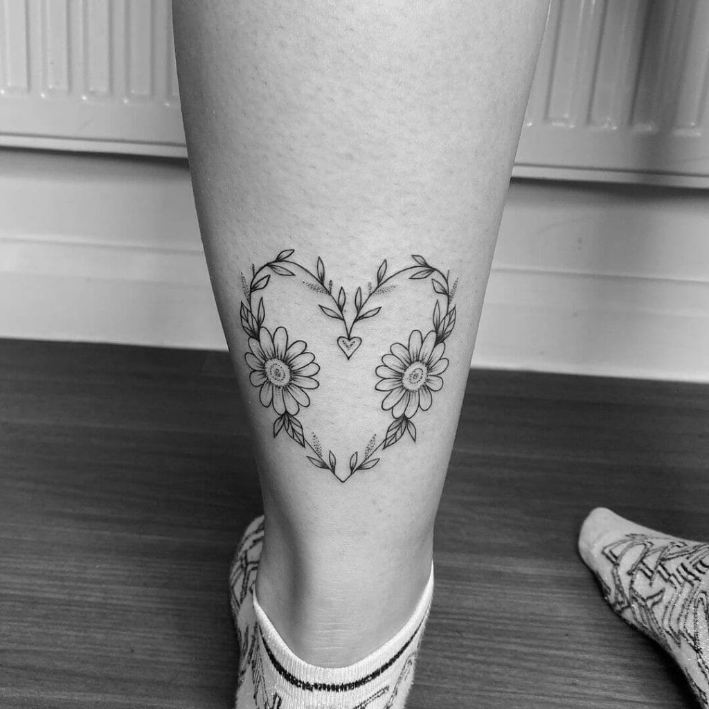 Black Work Heart Wreath Minimalist Tattoo