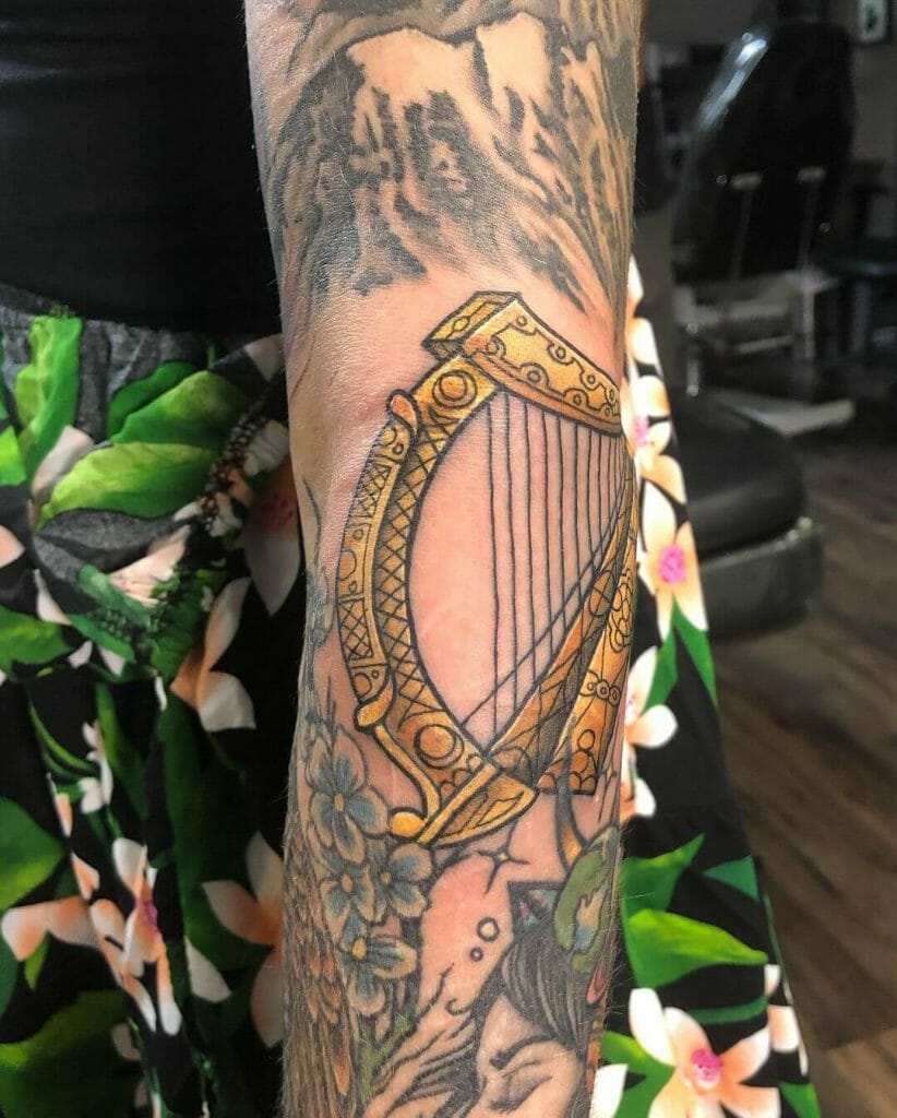 Black & Yellow Harp Tattoo