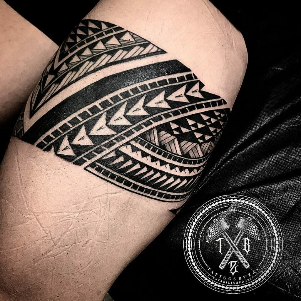 Blackwork Polynesian Wrap-Around Tattoo For Men