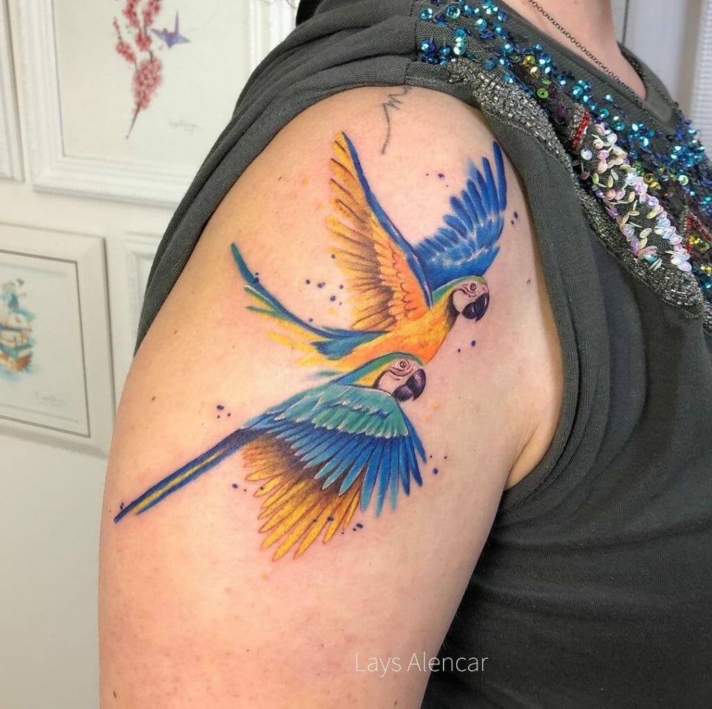 Blue And Yellow Parrot Tattoo Design