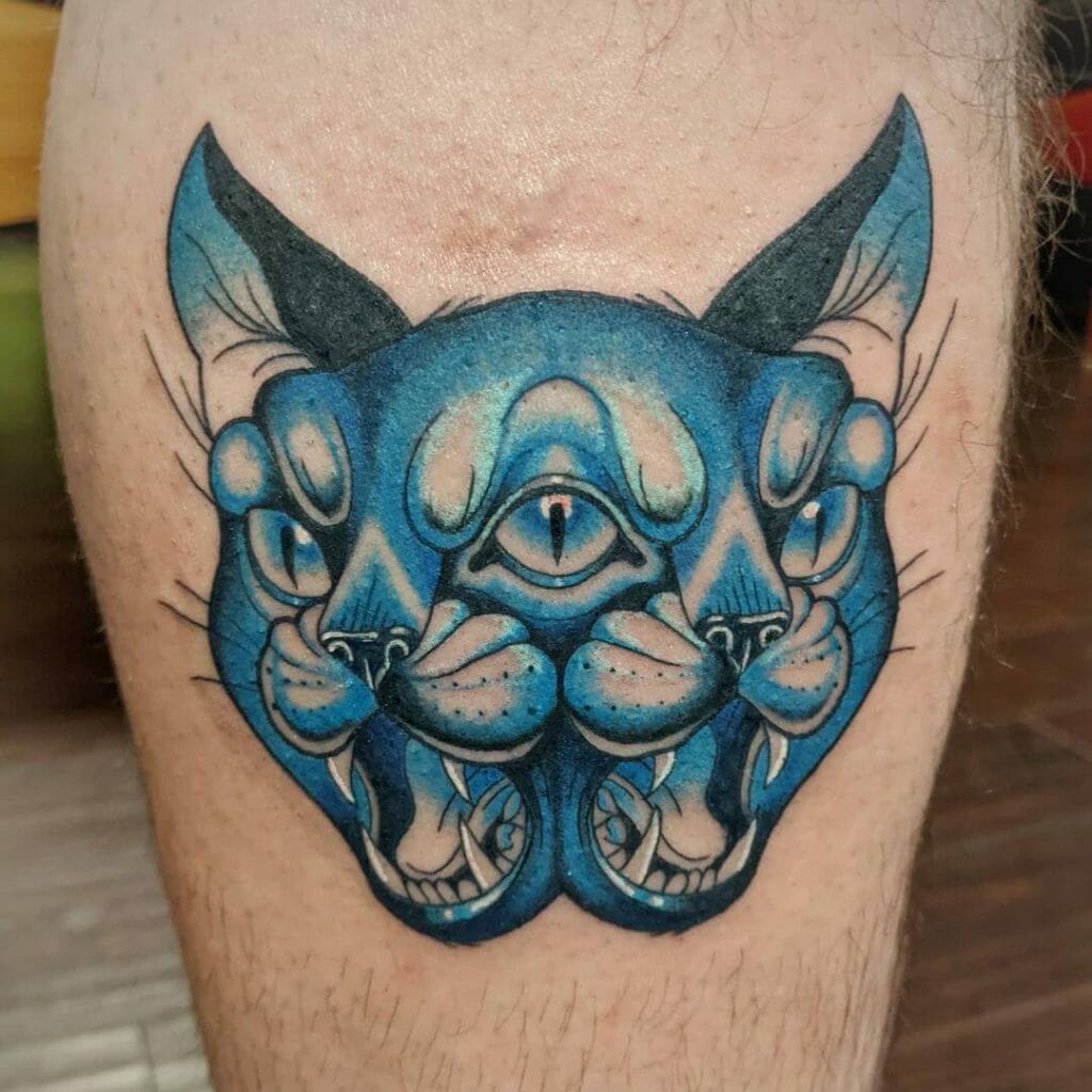 Blue Cat Monochromatic Tattoos