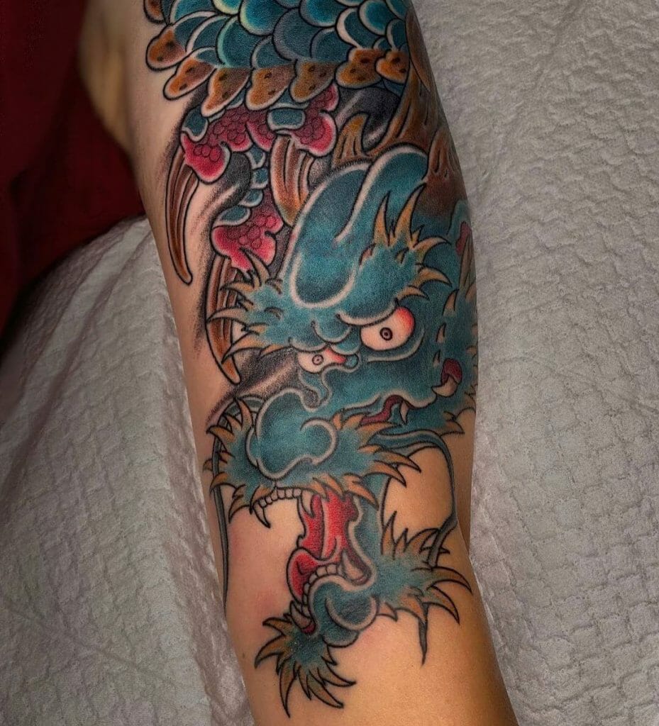 Blue Colored Dragon Tattoo