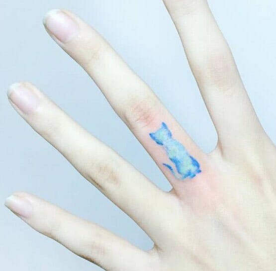 Blue Middle Finger Cat Tattoo