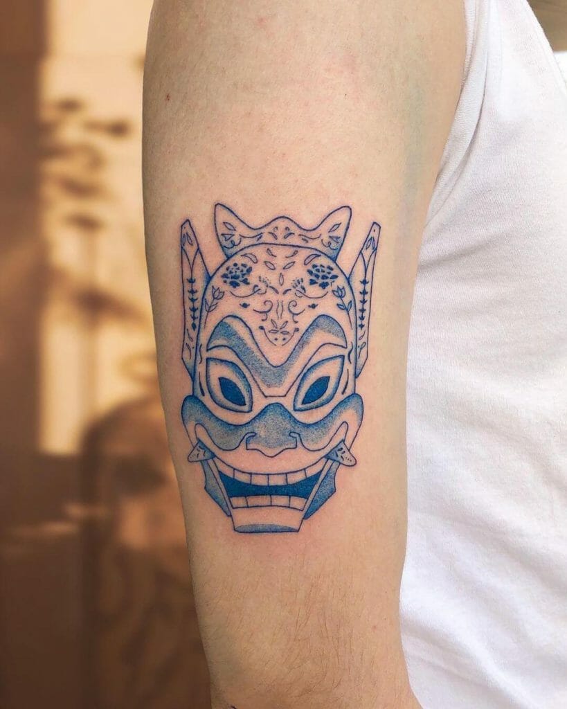 Blue Spirit Mask Monochromatic Tattoo