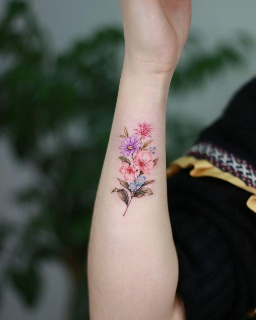 Bouquet Of Watercolor Flower Tattoos