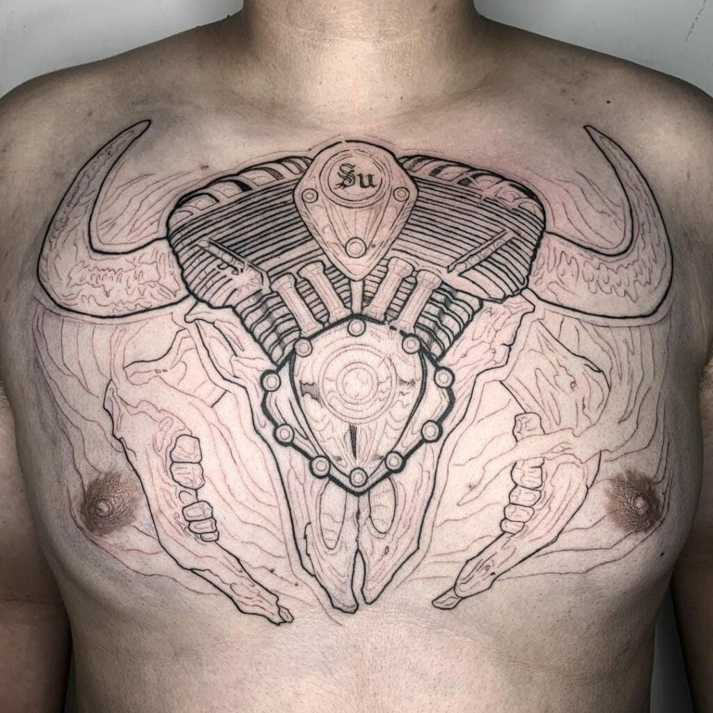 Bull Skull Chest Tattoo
