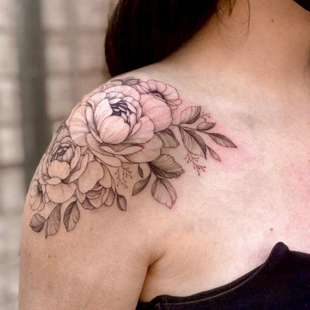 Camelia Flower Tattoo For Shoulder Blade