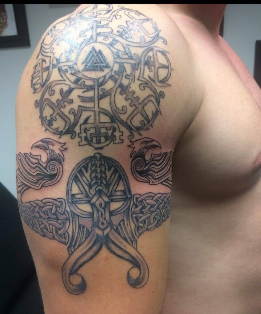 Celtic Crest With Pattern Tattoos