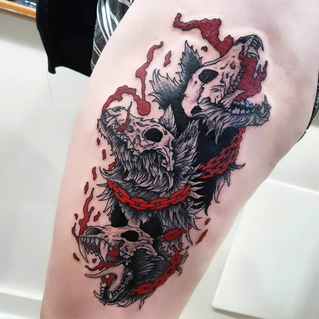 Cerberus As Wolf Skull Tattoo