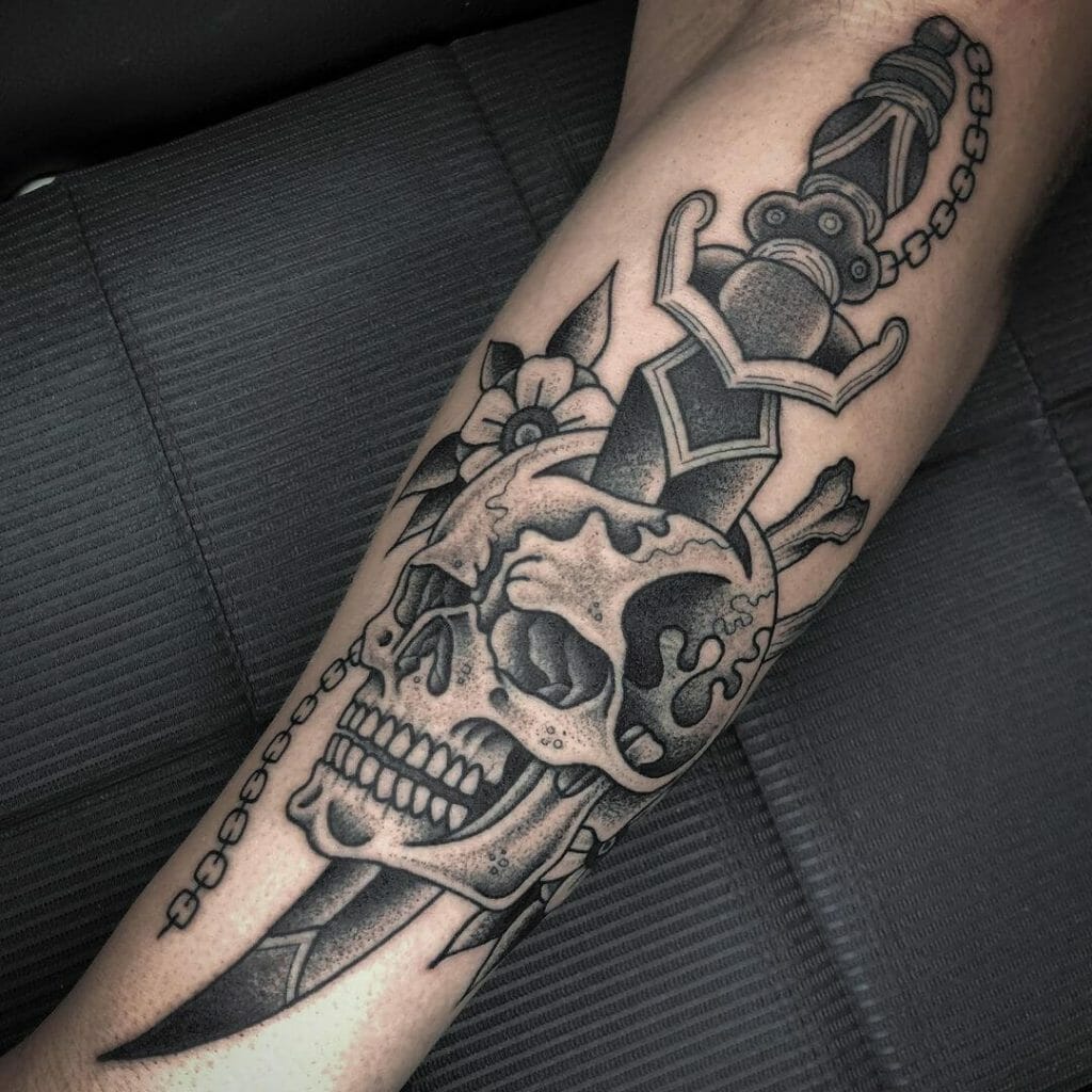 Chain Skull And Dagger Tattoo
